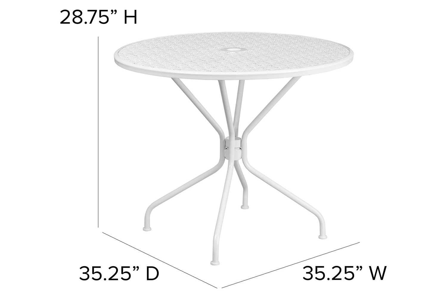 BLNK Oia Commercial Round Steel Indoor-Outdoor Patio Table with Umbrella Hole - White