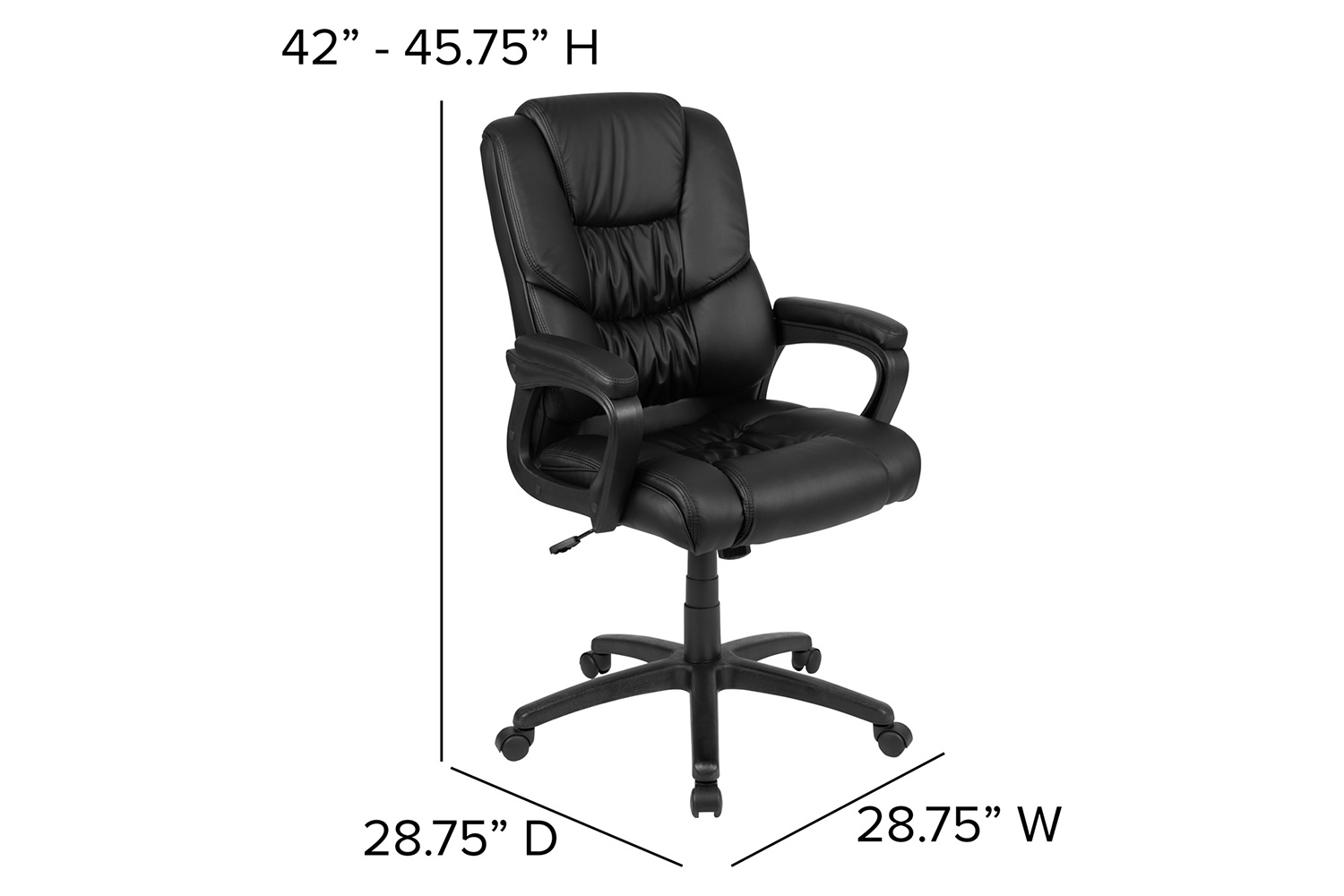 BLNK Flash Fundamentals LeatherSoft Swivel Office Chair with Padded Arms - Black