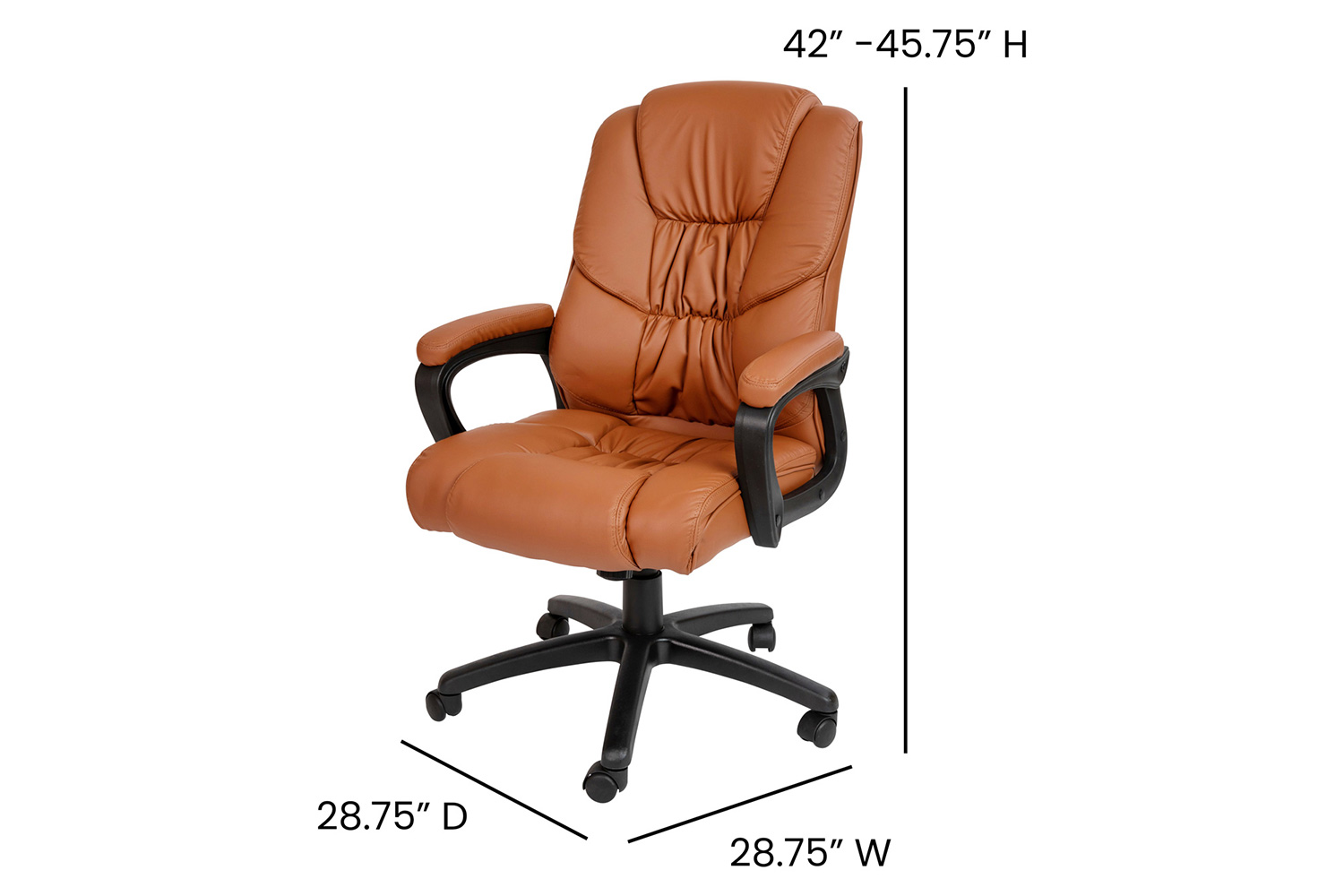 BLNK Flash Fundamentals LeatherSoft Swivel Office Chair with Padded Arms - Brown