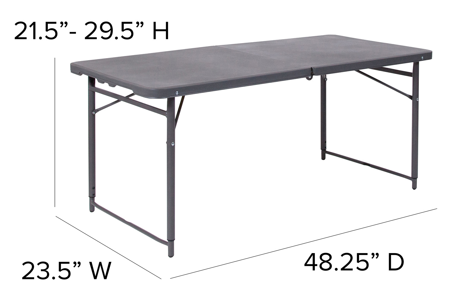 BLNK Mills Plastic Adjustable Folding Table with Carrying Handle - Dark Gray