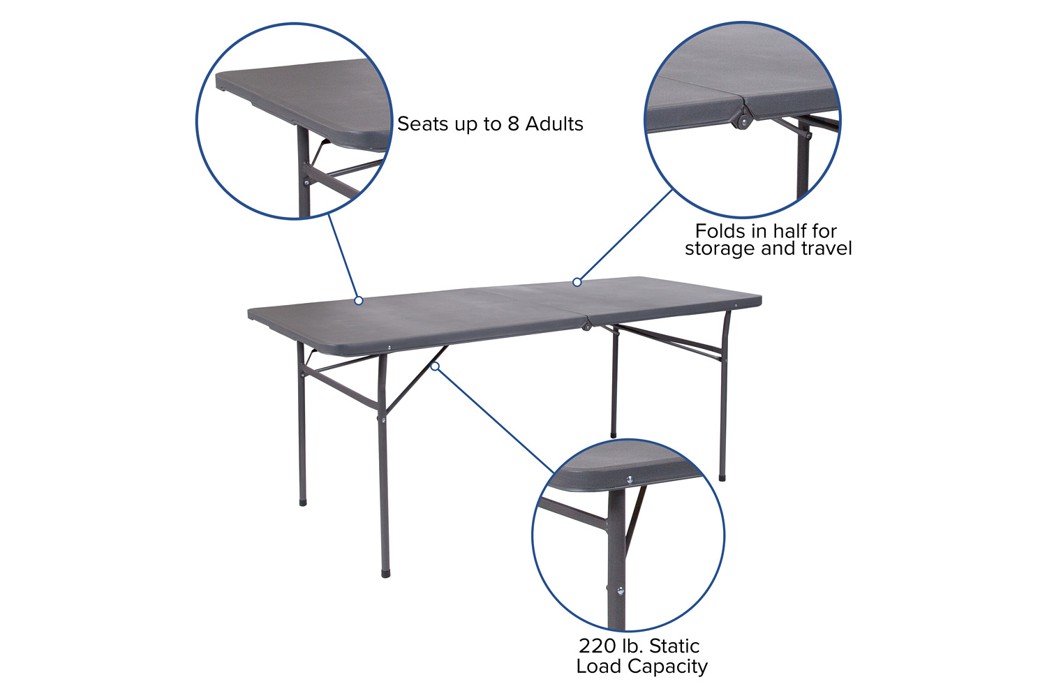 BLNK™ Elijah Plastic Folding Table with Carrying Handle - Dark Gray