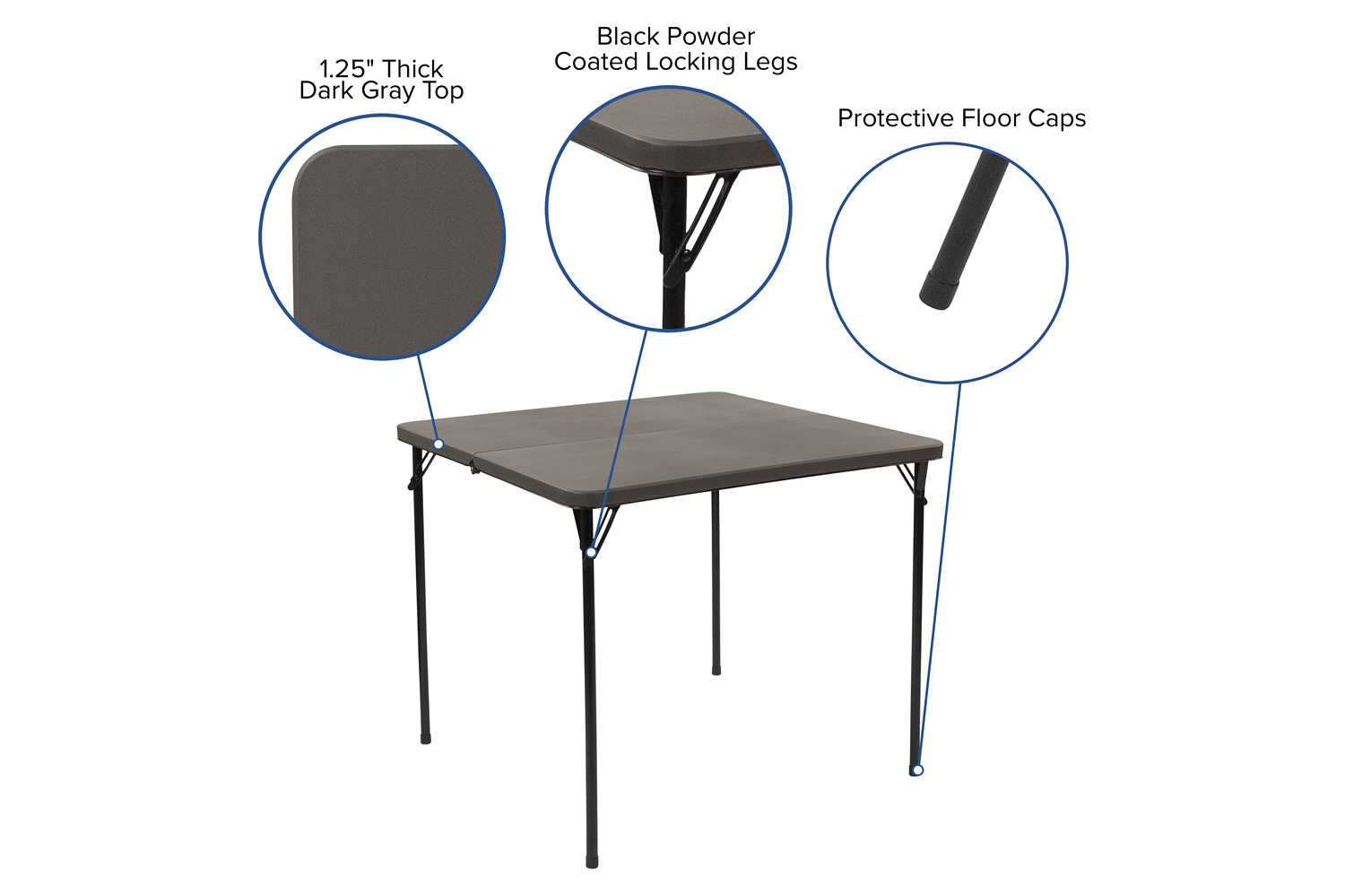 BLNK™ Dunham Square Plastic Folding Table with Carrying Handle - Dark Gray