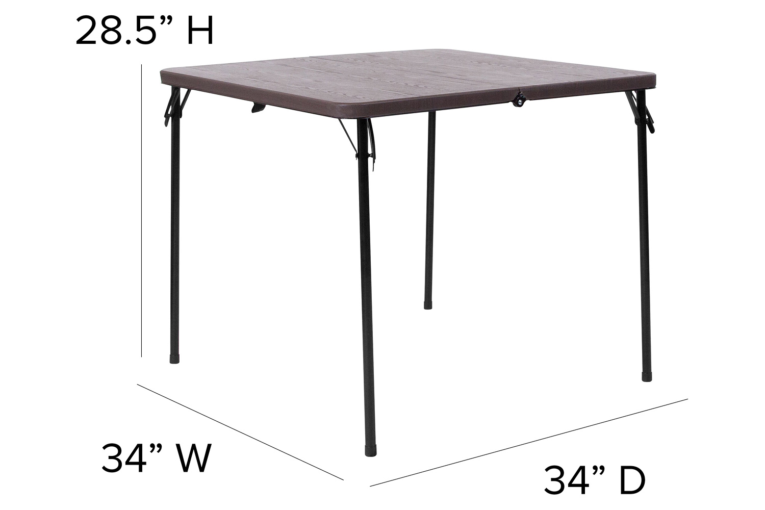 BLNK Dunham Square Plastic Folding Table with Carrying Handle - Brown Wood Grain