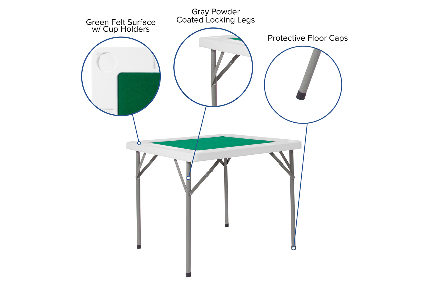 BLNK - Silas Square 4-Player Folding Card Game Table with Green Playing Surface and Cup Holders