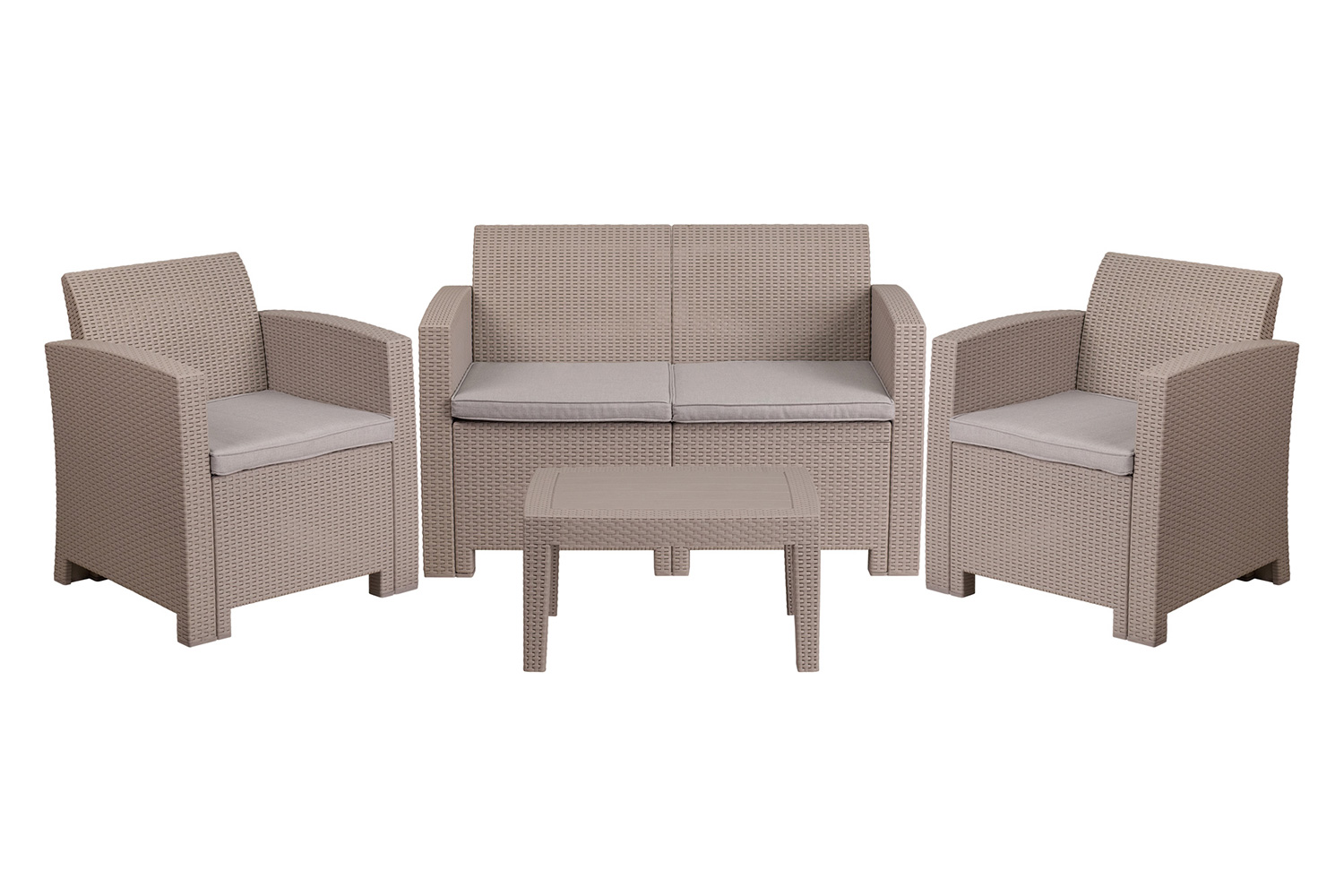 BLNK Seneca Outdoor Faux Rattan Chair, Loveseat and Table Set 4 Piece - Light Gray