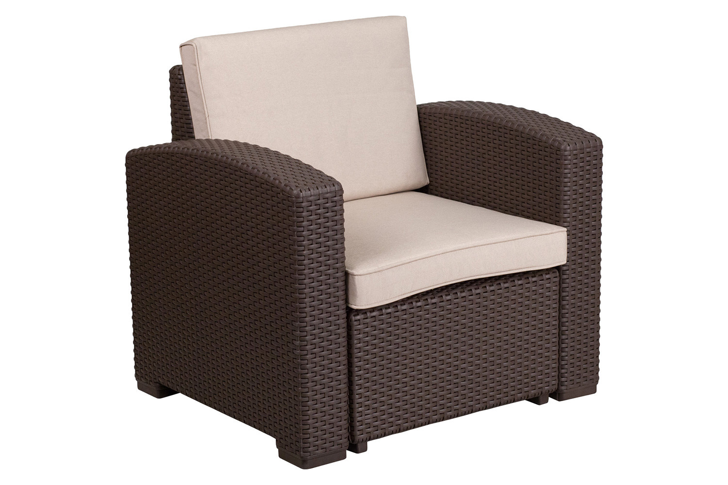 BLNK Seneca Outdoor Faux Rattan Chair, Sofa and Table Set 4 Piece - Chocolate Brown