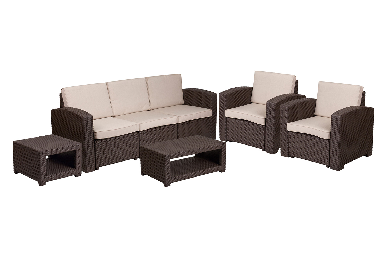 BLNK - Seneca Outdoor Faux Rattan Chair, Sofa and Table Set 5 Piece