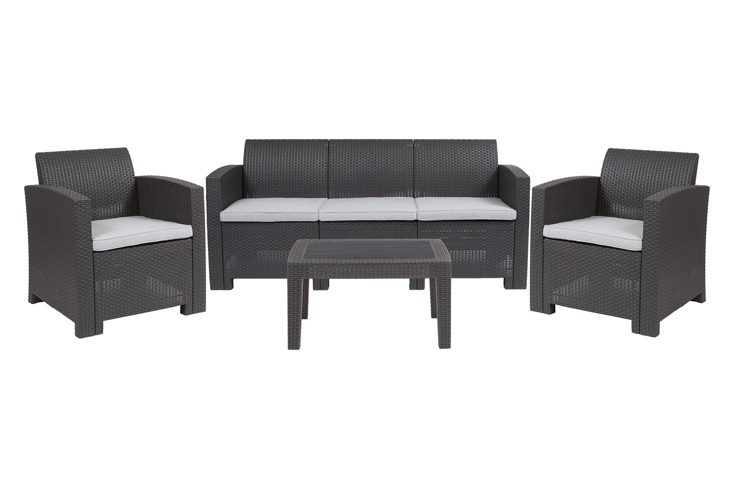 BLNK Seneca Outdoor Faux Rattan Chair, Sofa and Table Set 4 Piece - Dark Gray