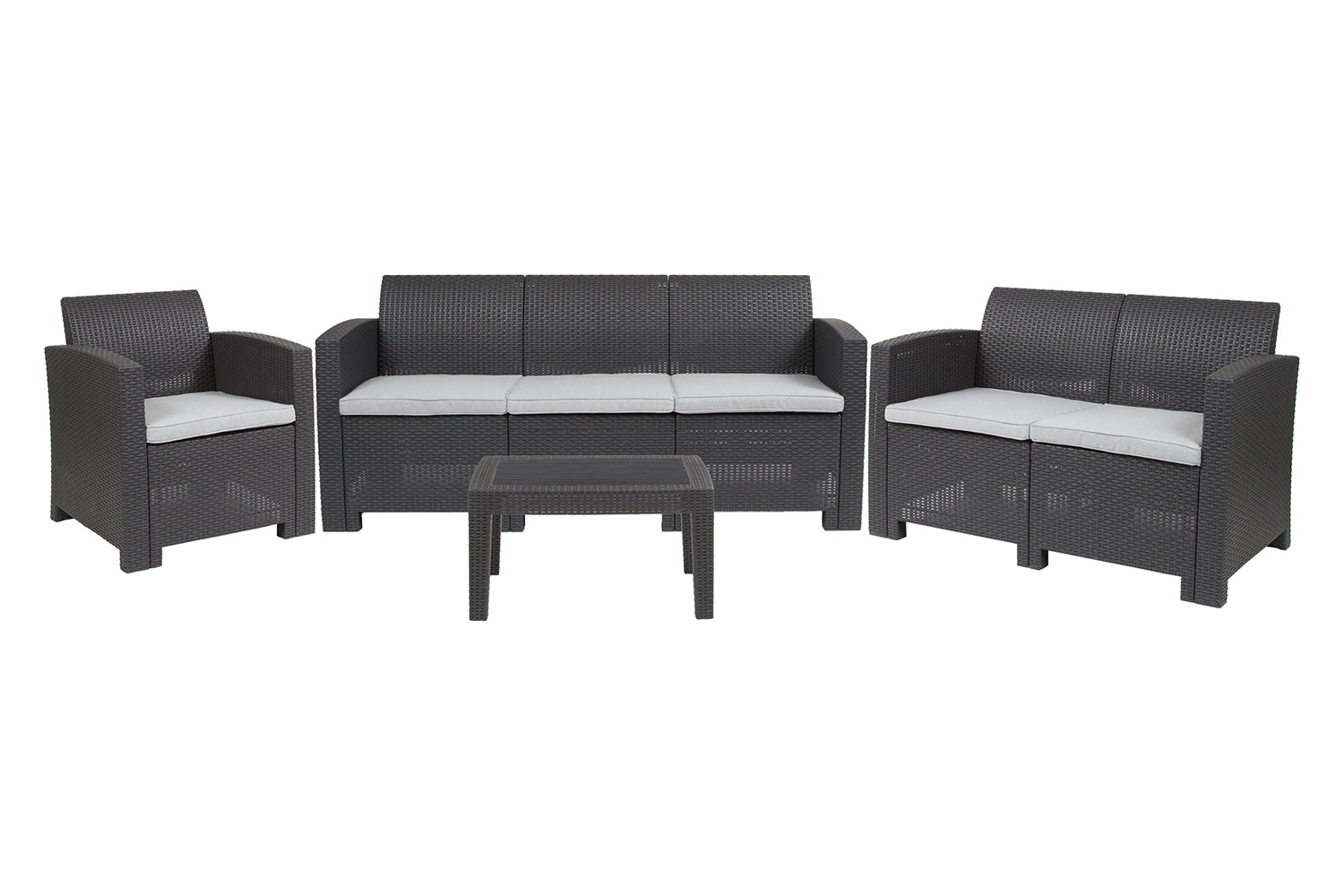 BLNK Seneca Outdoor Faux Rattan Chair, Loveseat, Sofa and Table Set 4 Piece - Dark Gray