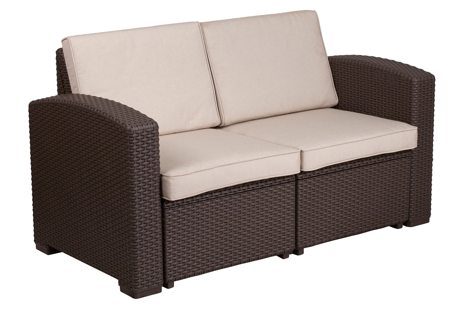 BLNK - Seneca Faux Rattan Loveseat with All-Weather Beige Cushions