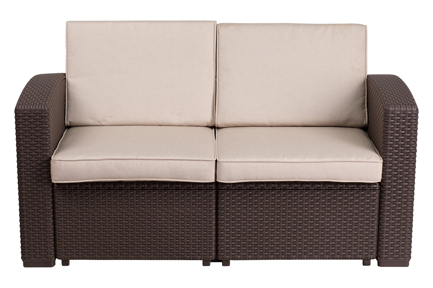 BLNK - Seneca Faux Rattan Loveseat with All-Weather Beige Cushions