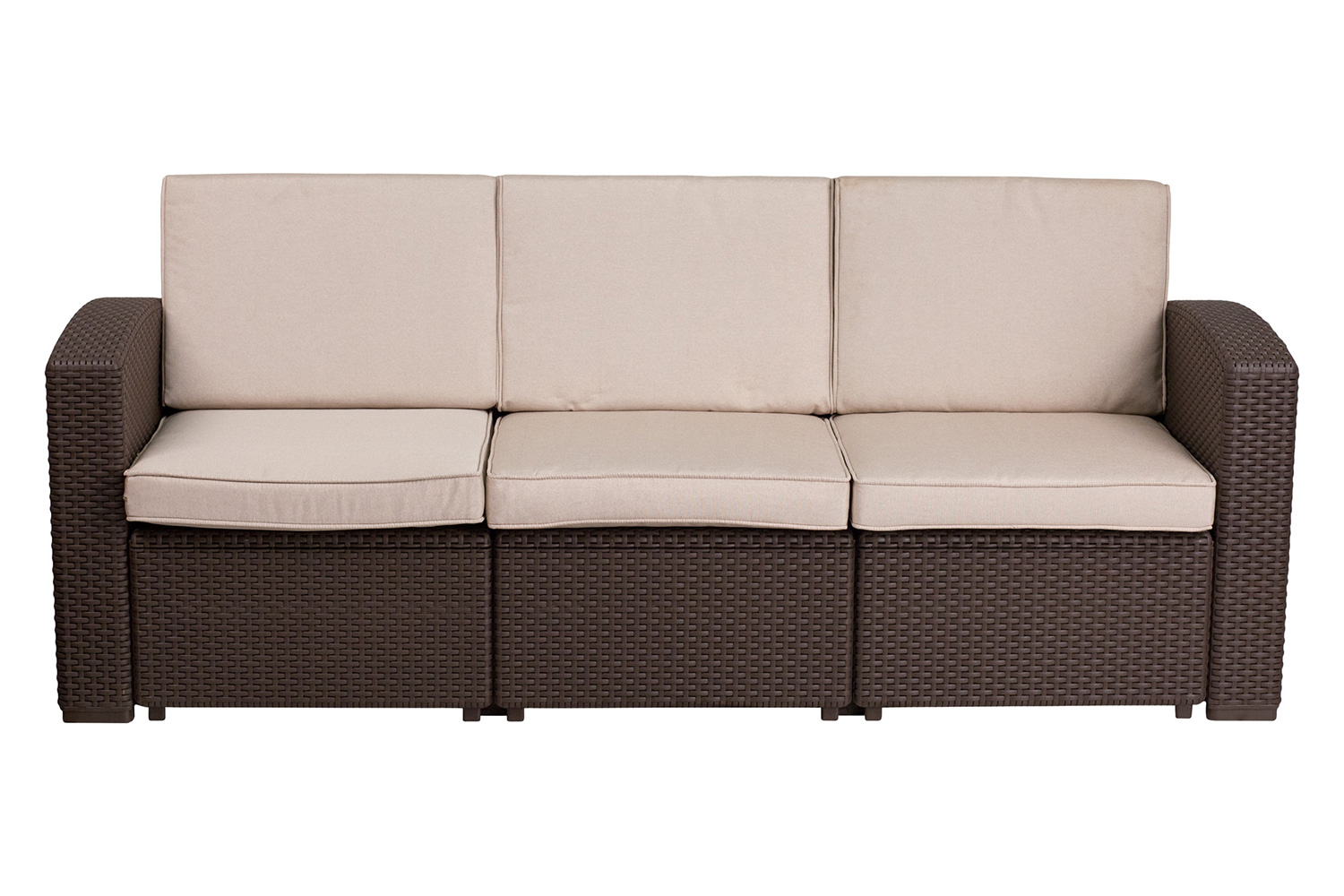 BLNK - Seneca Faux Rattan Sofa with All-Weather Beige Cushions