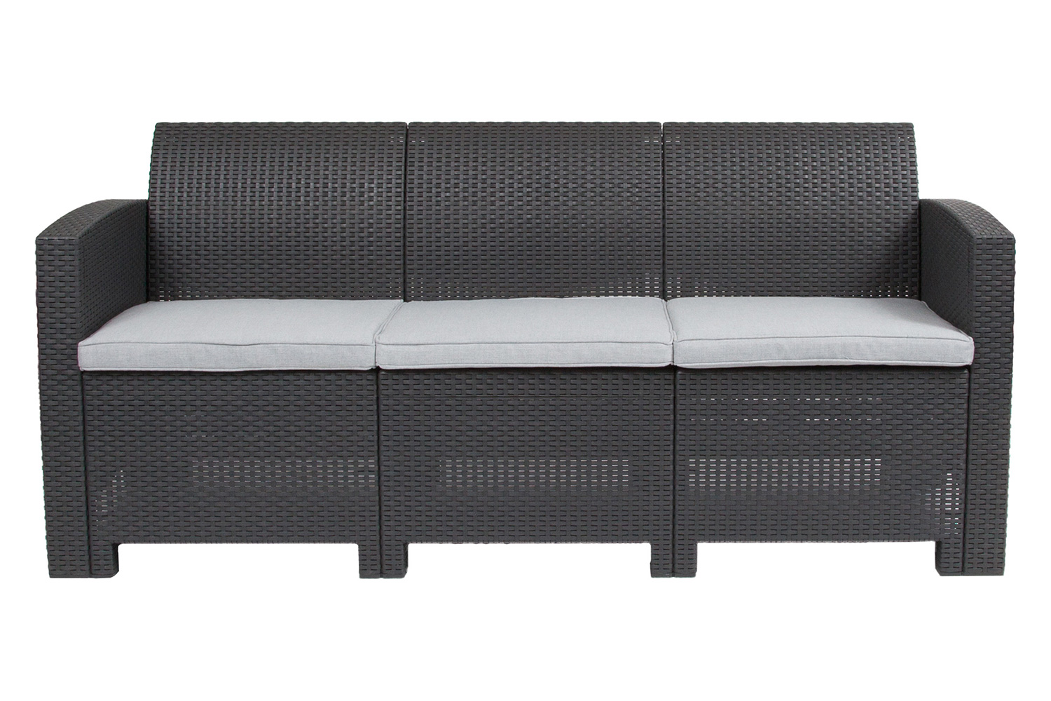 BLNK Seneca Faux Rattan Sofa with All-Weather Light Gray Cushions - Dark Gray