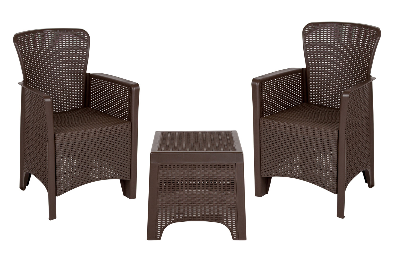 BLNK Seneca Faux Rattan Plastic Chair Set with Matching Side Table - Chocolate