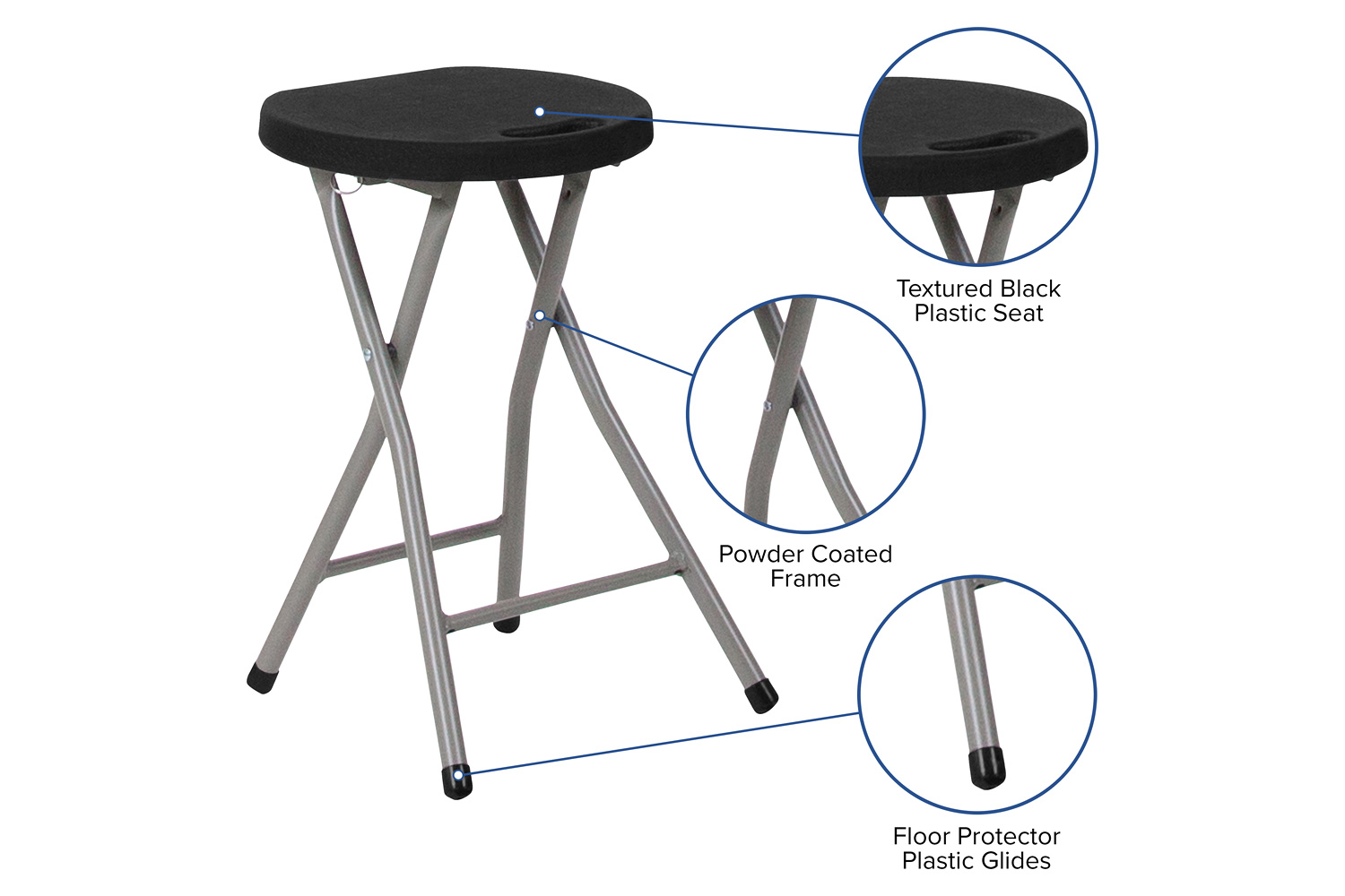 BLNK - Micah Foldable Stool with Black Plastic Seat and Titanium Gray Frame