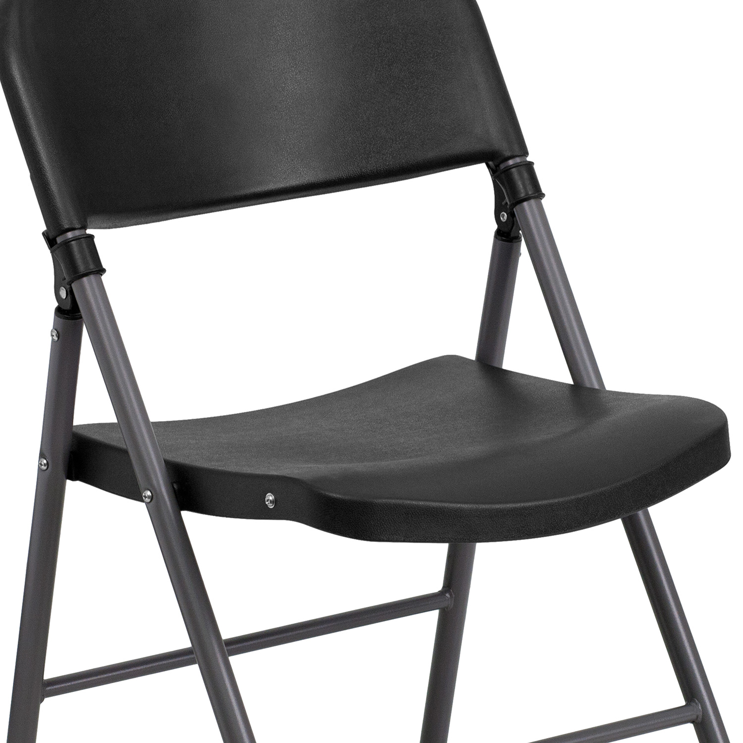 BLNK™ HERCULES Series Plastic Folding Chair with Charcoal Frame - Black