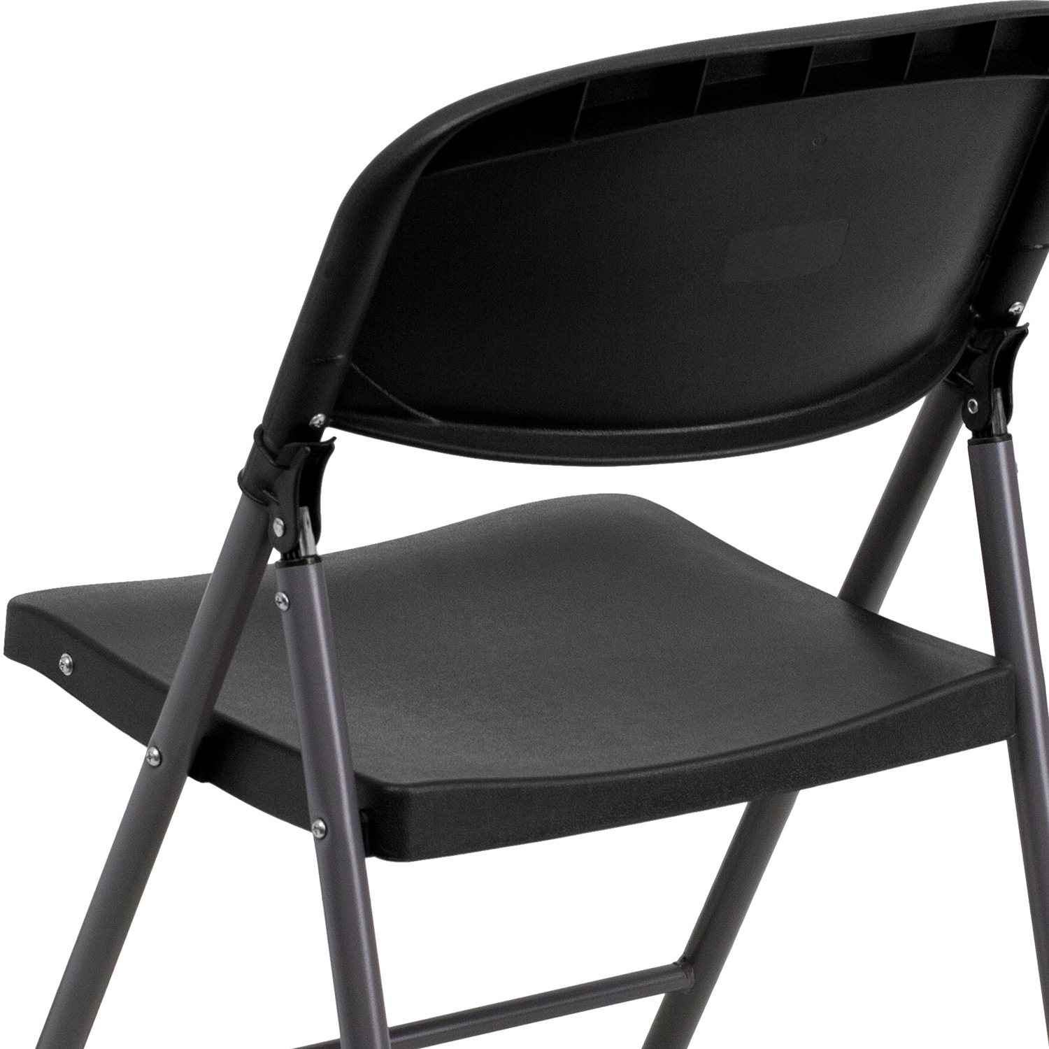 BLNK™ HERCULES Series Plastic Folding Chair with Charcoal Frame - Black