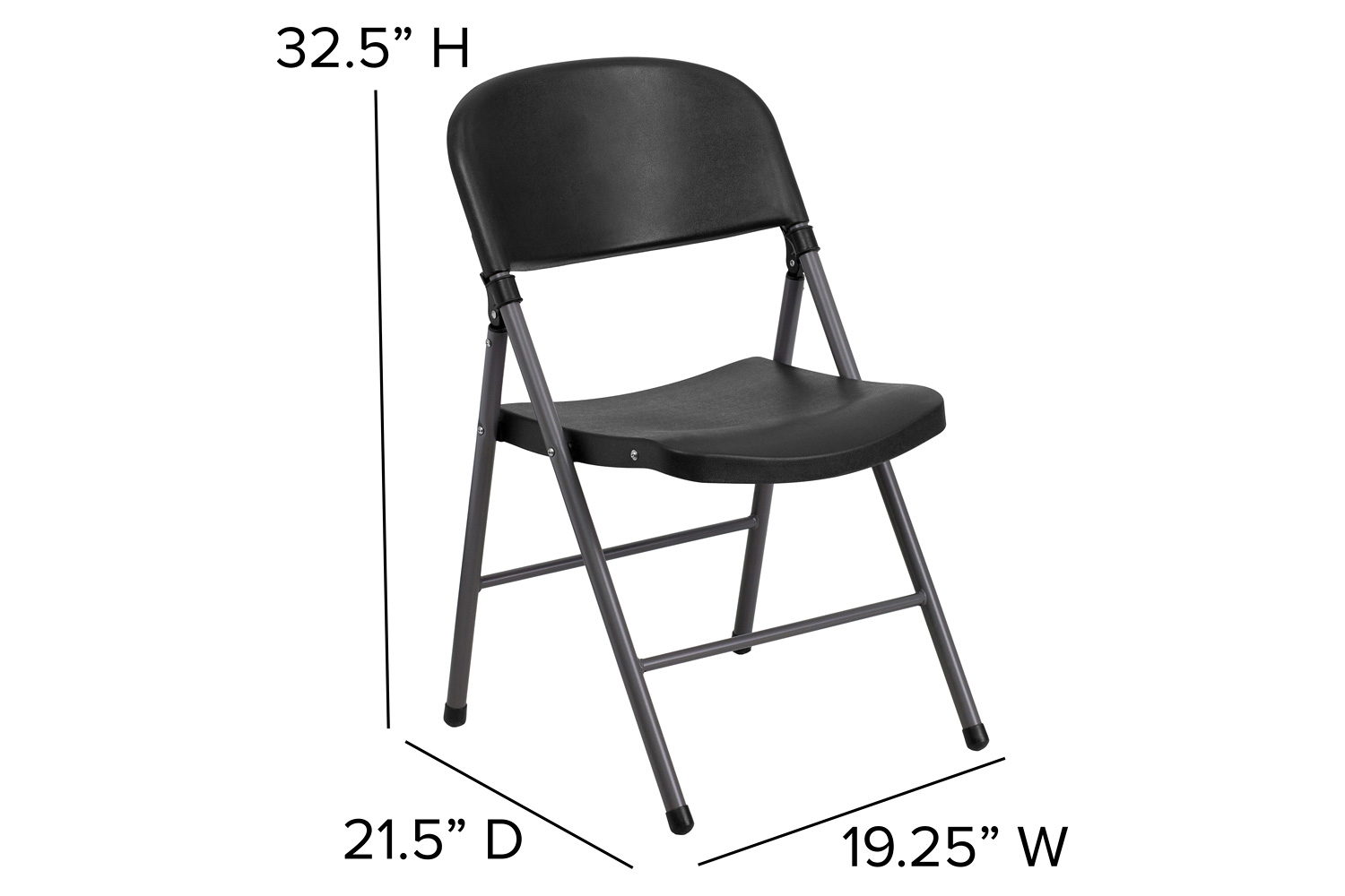 BLNK™ HERCULES Series Plastic Folding Chair with Charcoal Frame - Black