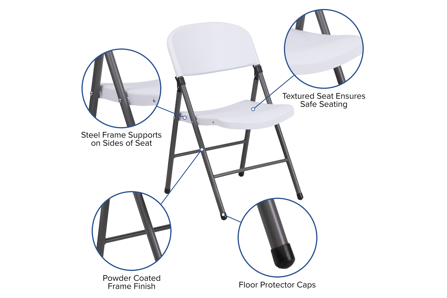 BLNK™ HERCULES Series Plastic Folding Chair with Charcoal Frame - Granite White