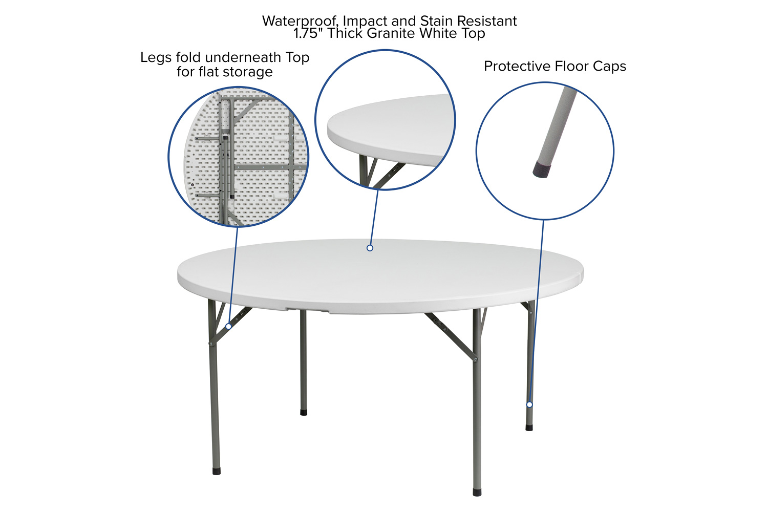 BLNK Elon Style 2 Round Plastic Split Folding Table - 5'D