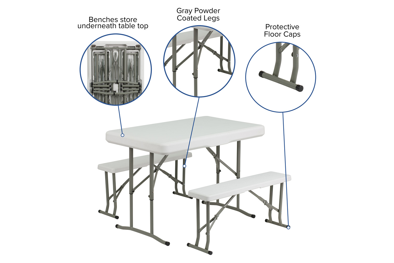 BLNK - Rowan Portable Plastic Folding Bench and Table Set 3 Piece