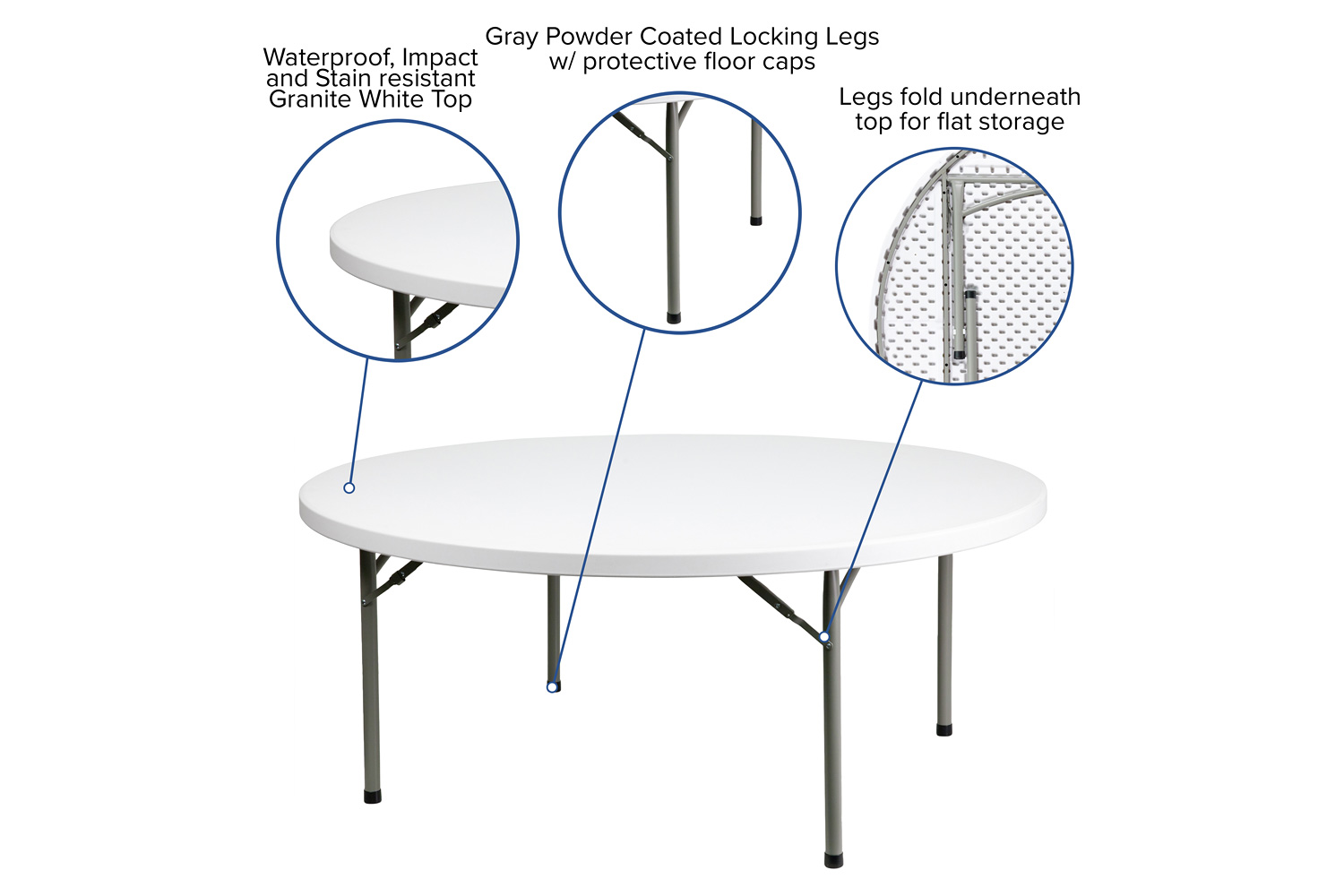 BLNK Elon Round Plastic Solid Folding Table - 6'D