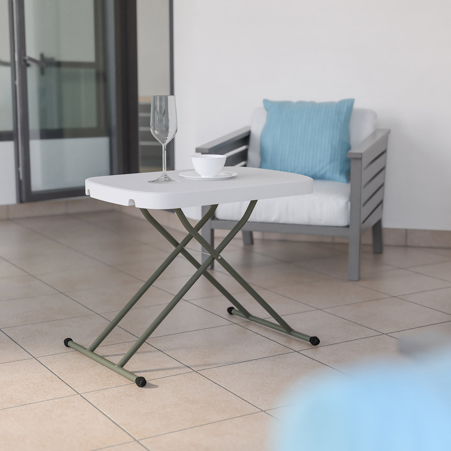 BLNK Elon Commercial Indoor-Outdoor Plastic Adjustable Height Folding Table - 26"L