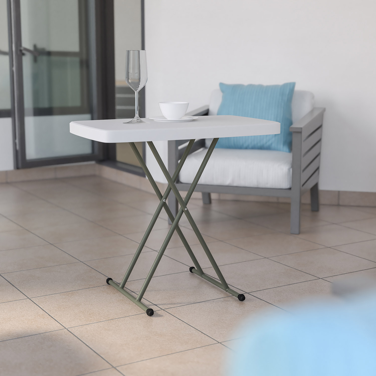 BLNK Elon Commercial Indoor-Outdoor Plastic Adjustable Height Folding Table - 30"H