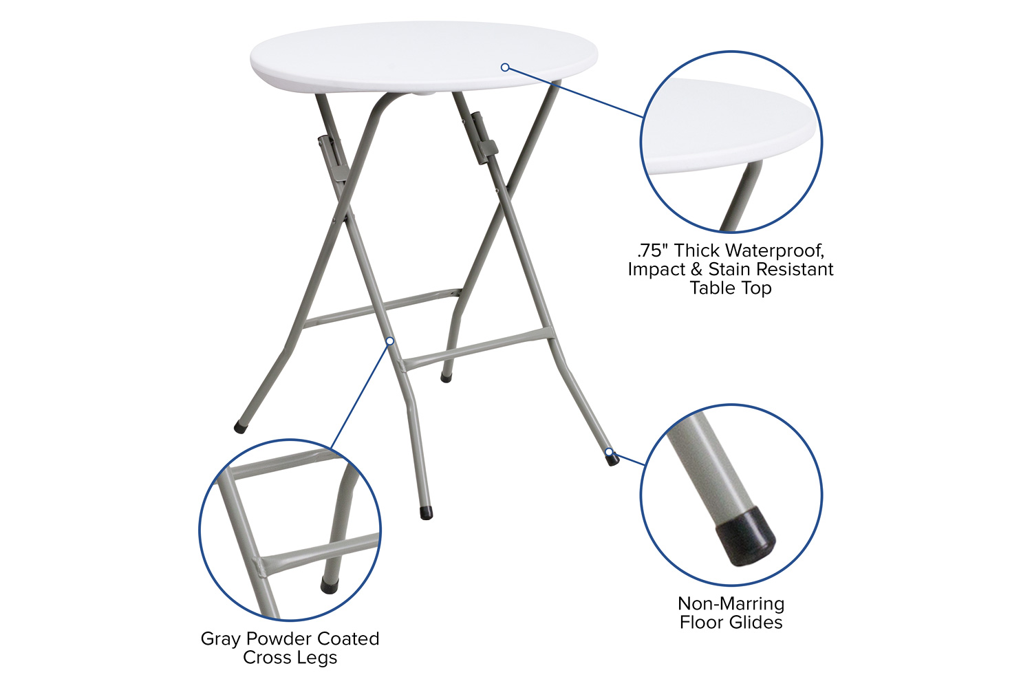 BLNK Elon Round Plastic Solid Folding Table - 2'D