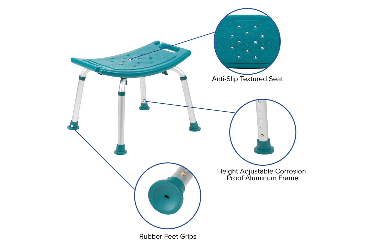 BLNK HERCULES Series Medical Adjustable Bath and Shower Chair with Non-slip Feet - Teal