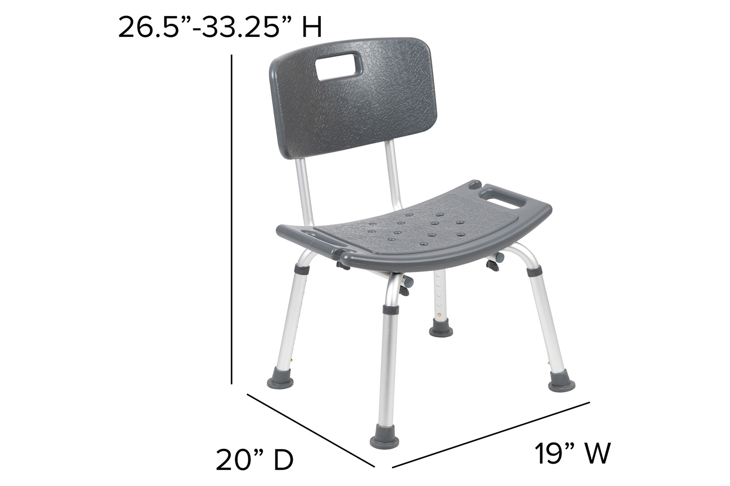 BLNK HERCULES Series Medical Adjustable Bath and Shower Chair with Back - Gray