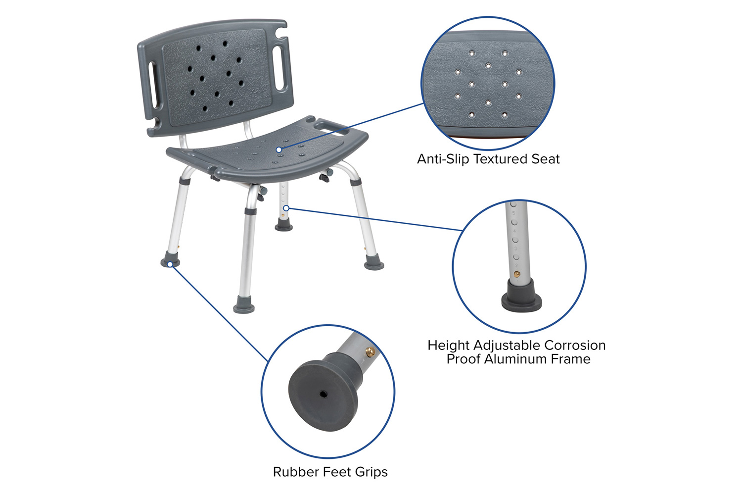 BLNK HERCULES Series Medical Adjustable Bath and Shower Chair with Extra Large Back - Gray