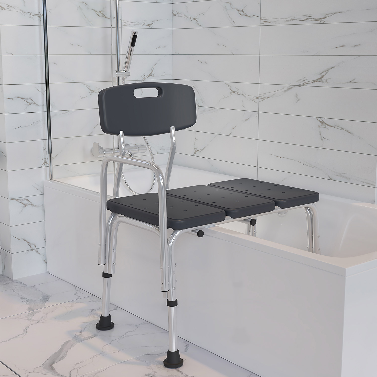 BLNK HERCULES Series Adjustable Bath and Shower Transfer Bench with Back and Side Arm