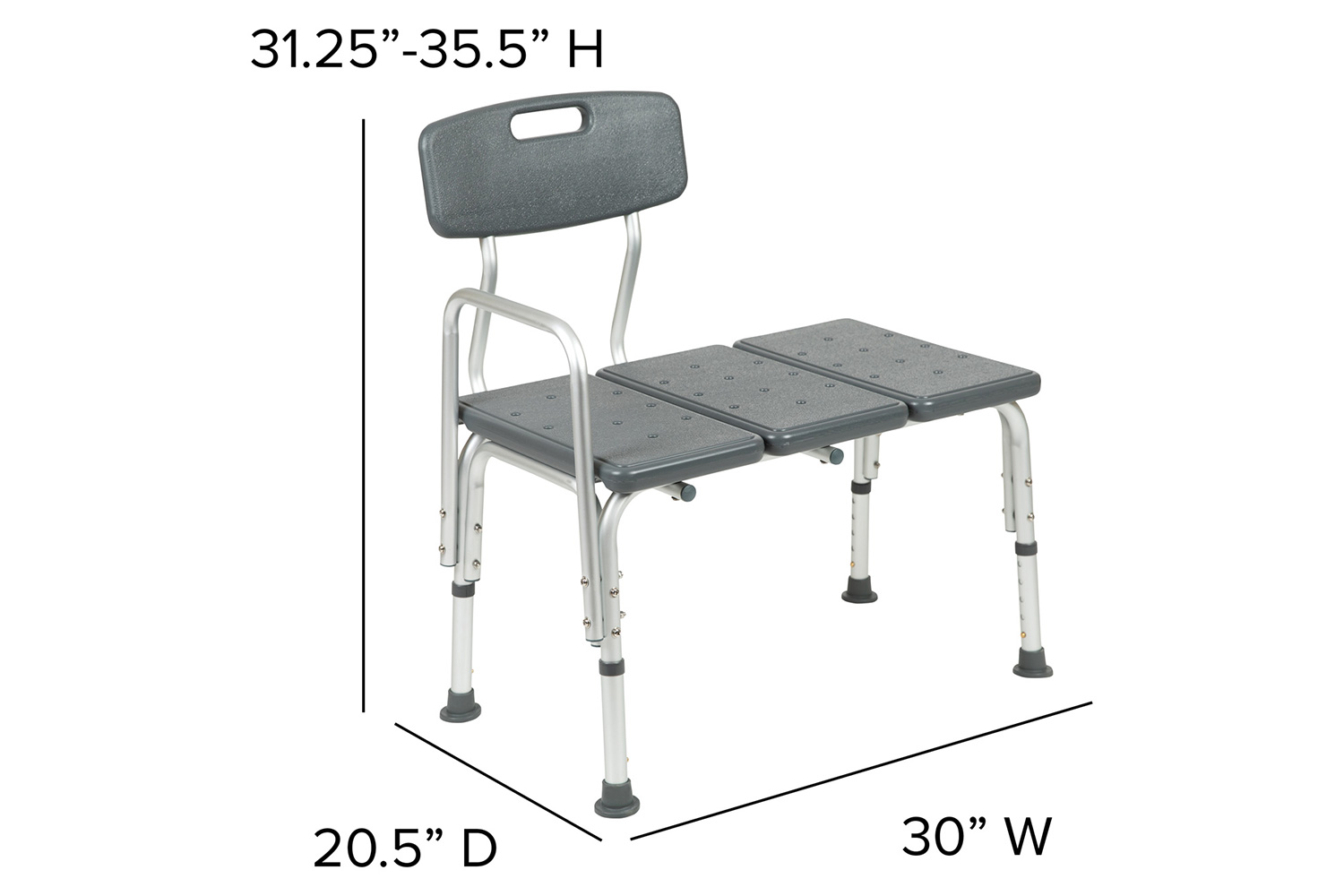 BLNK HERCULES Series Adjustable Bath and Shower Transfer Bench with Back and Side Arm - Gray