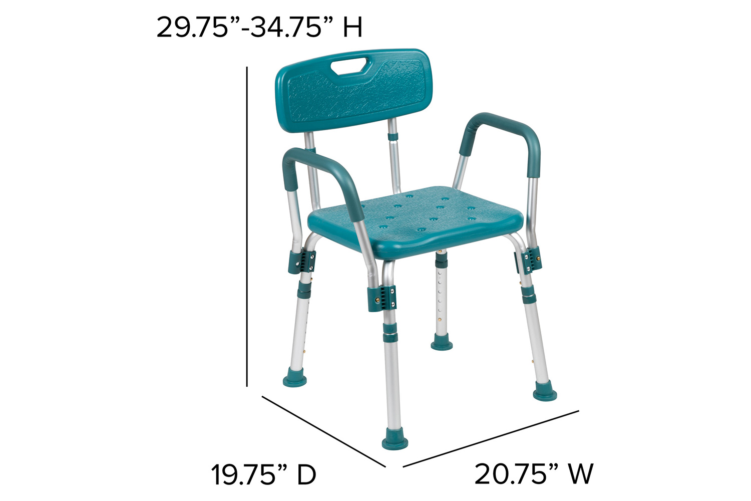 BLNK HERCULES Series Medical Adjustable Bath and Shower Chair with Quick Release Back and Arms - Teal