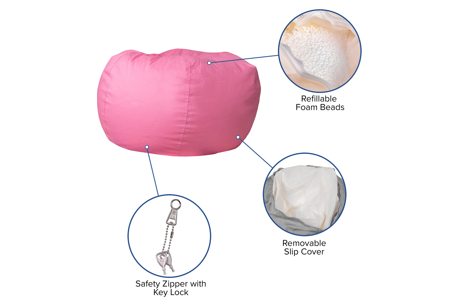 BLNK Duncan Oversized Refillable Bean Bag Chair for All Ages - Solid Light Pink