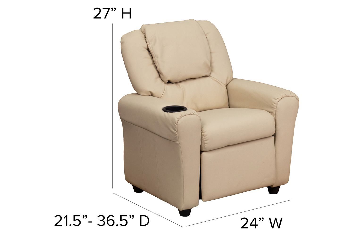 BLNK™ Vana Vinyl Contemporary Kids Recliner with Cup Holder and Headrest - Beige