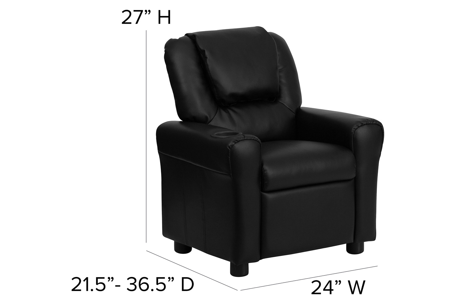 BLNK Vana LeatherSoft Contemporary Kids Recliner with Cup Holder and Headrest - Black