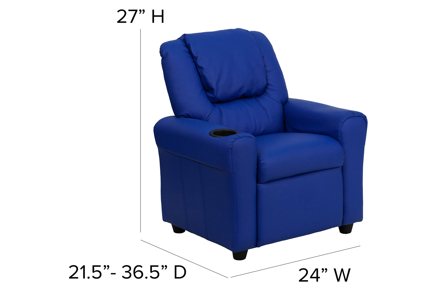 BLNK Vana Vinyl Contemporary Kids Recliner with Cup Holder and Headrest - Blue