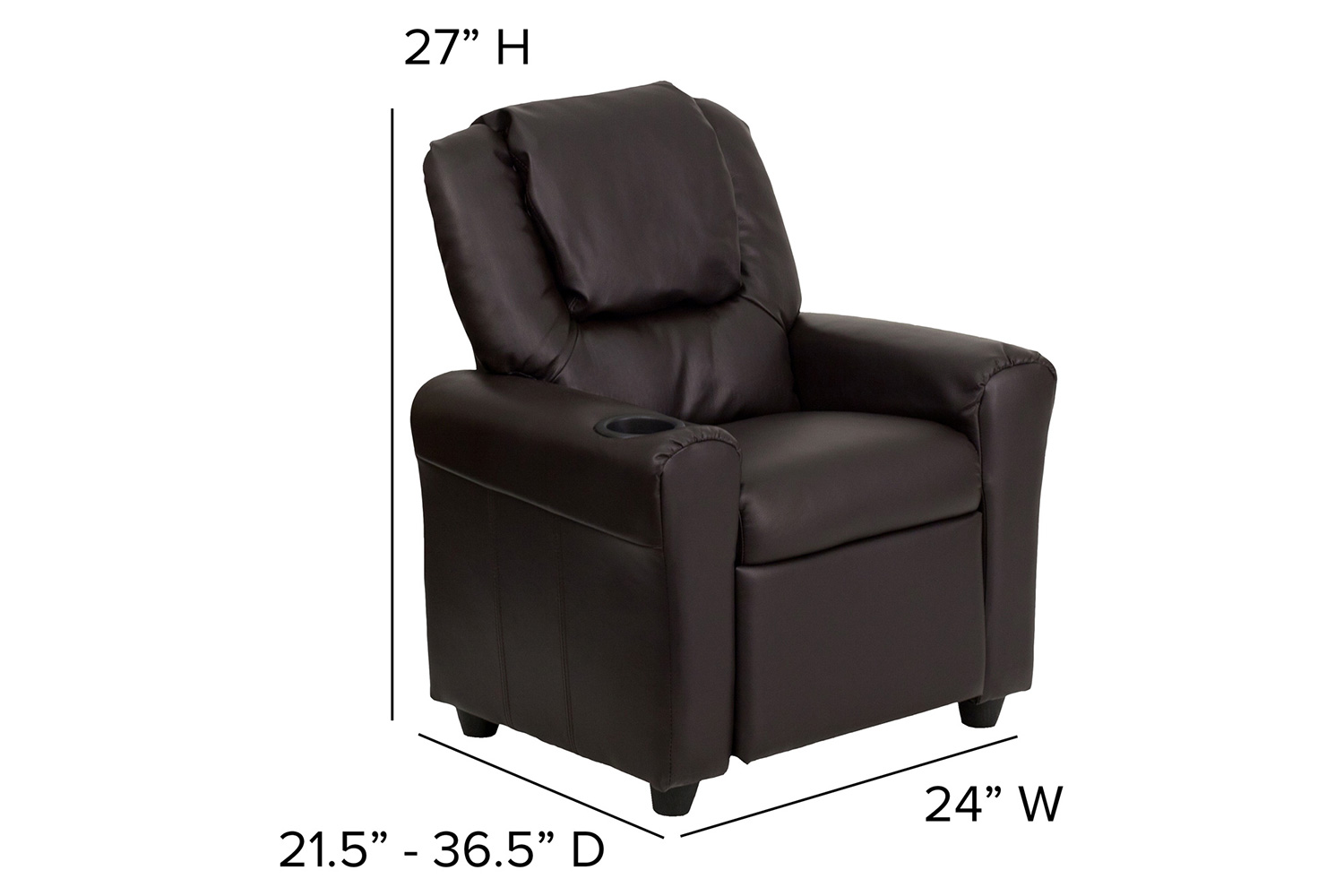 BLNK Vana LeatherSoft Contemporary Kids Recliner with Cup Holder and Headrest - Brown