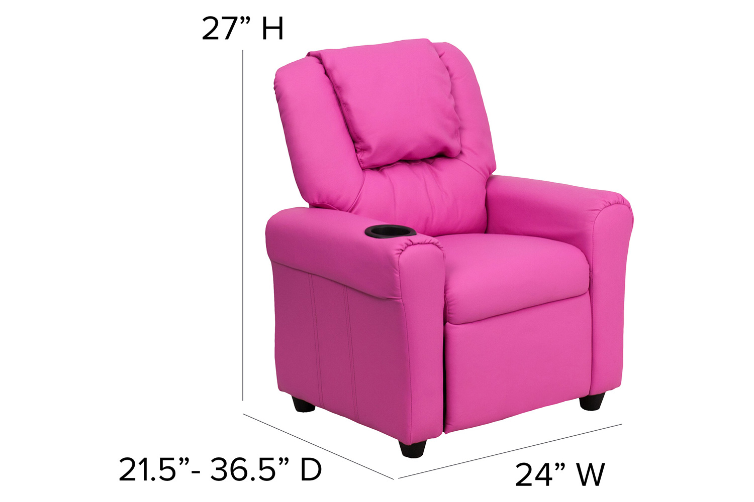 BLNK Vana Vinyl Contemporary Kids Recliner with Cup Holder and Headrest - Hot Pink