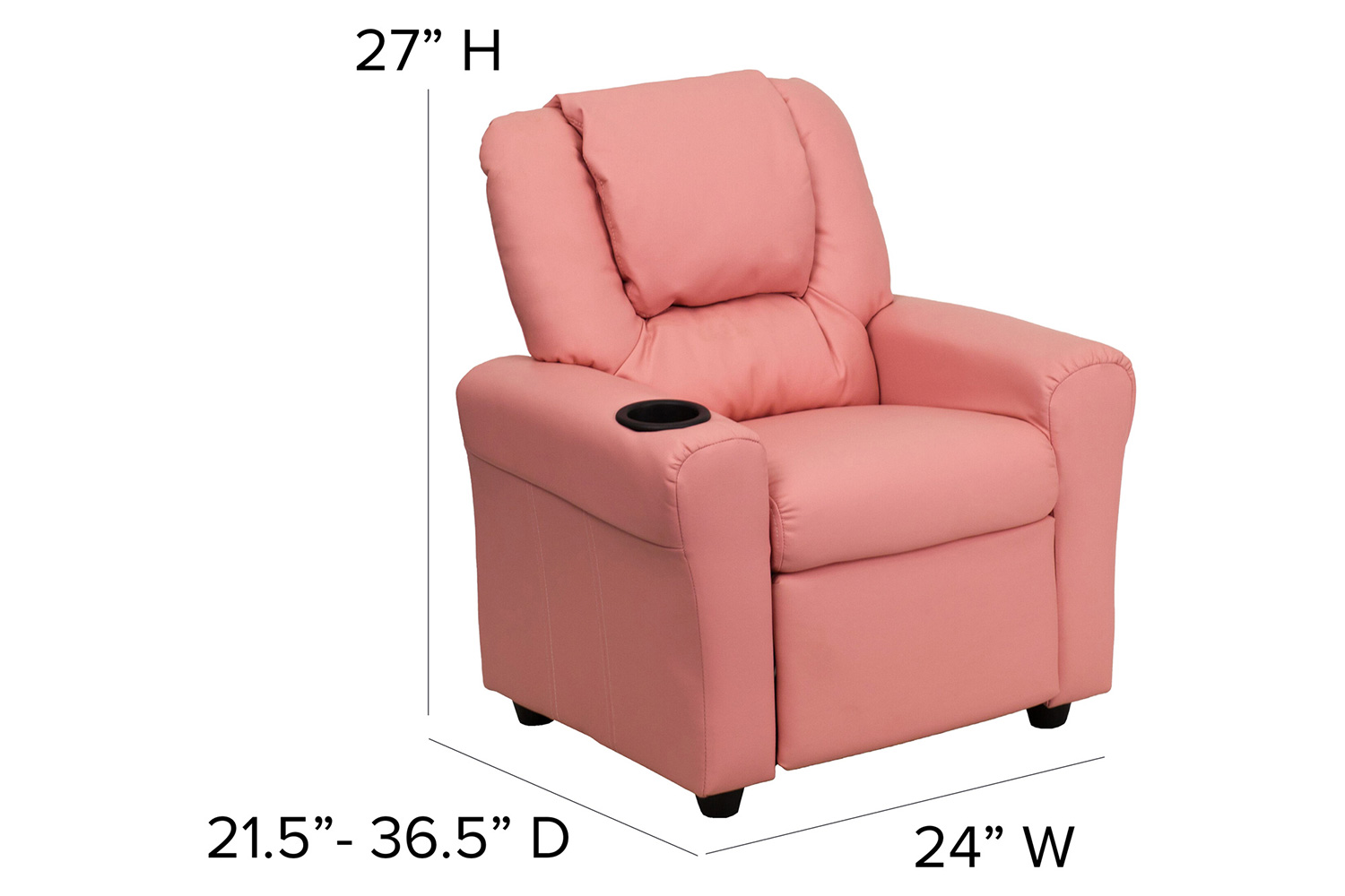 BLNK Vana Vinyl Contemporary Kids Recliner with Cup Holder and Headrest - Pink