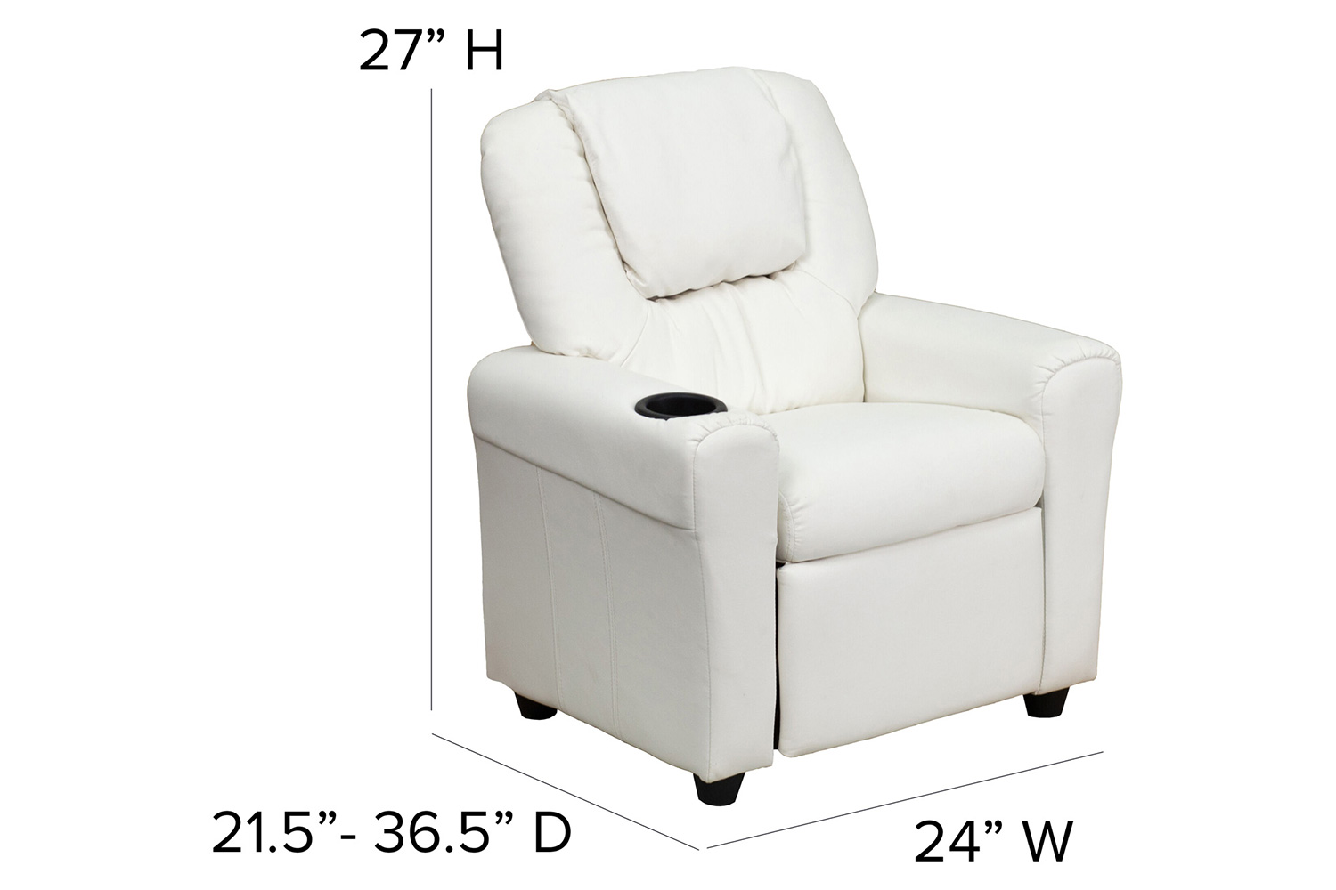 BLNK™ Vana Vinyl Contemporary Kids Recliner with Cup Holder and Headrest - White