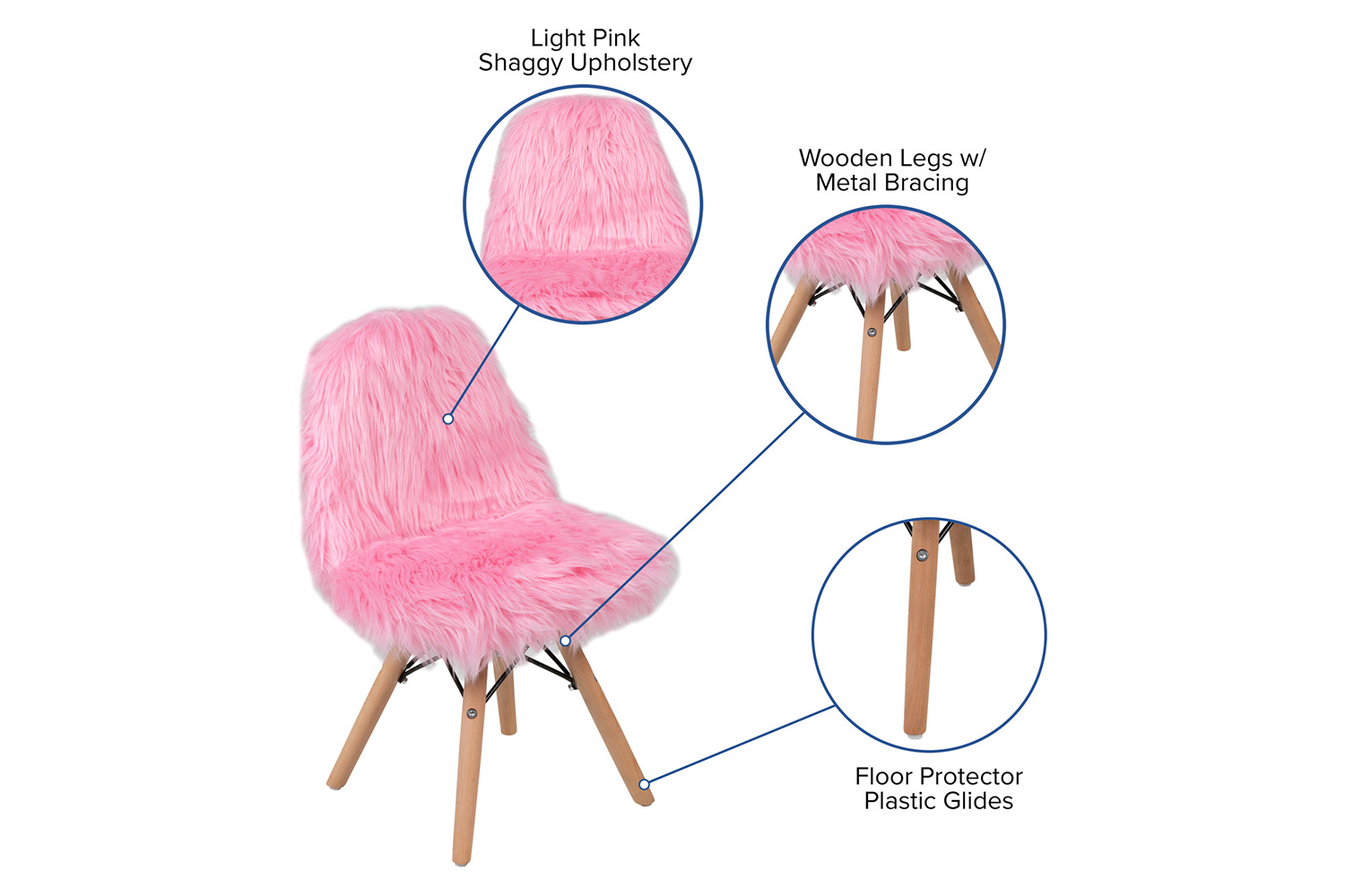 BLNK Cody Shaggy Faux Fur Accent Chair - Light Pink