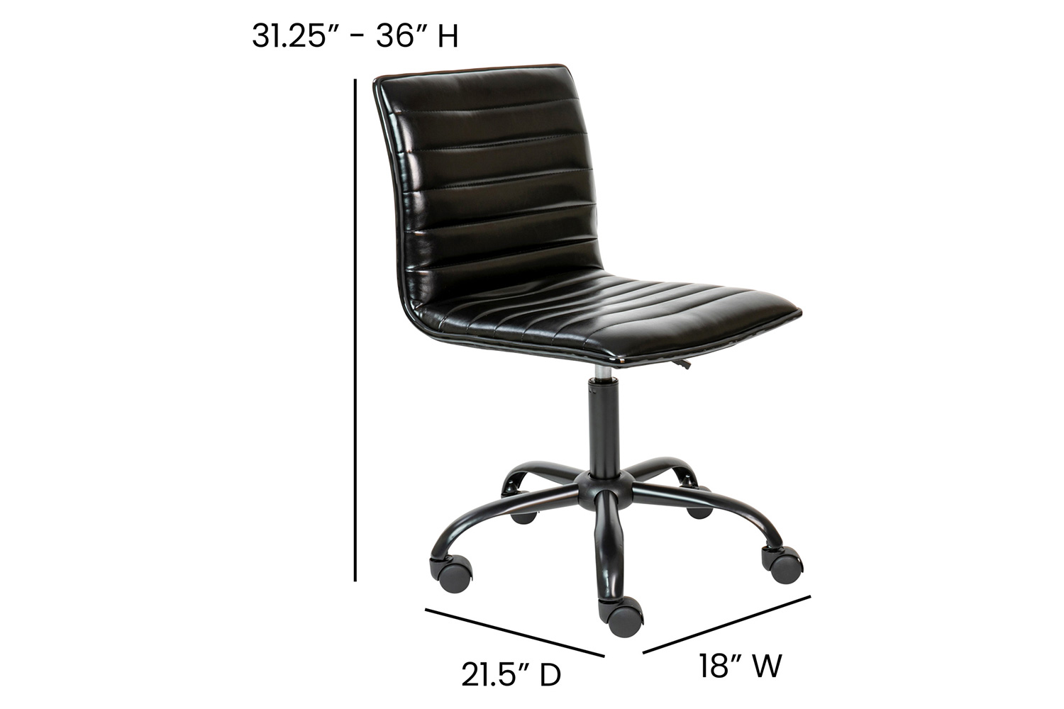 BLNK Alan Low-Back Designer Armless Ribbed Swivel Task Office Chair with Black Frame and Base - Black