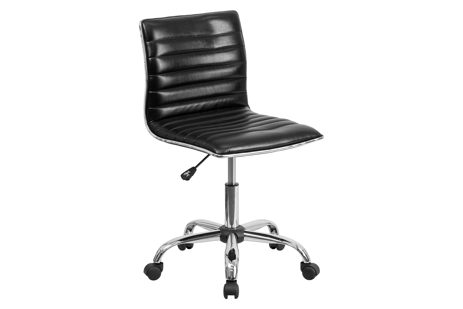 BLNK Alan Low-Back Designer Armless Ribbed Swivel Task Office Chair with Chrome Frame and Base - Black