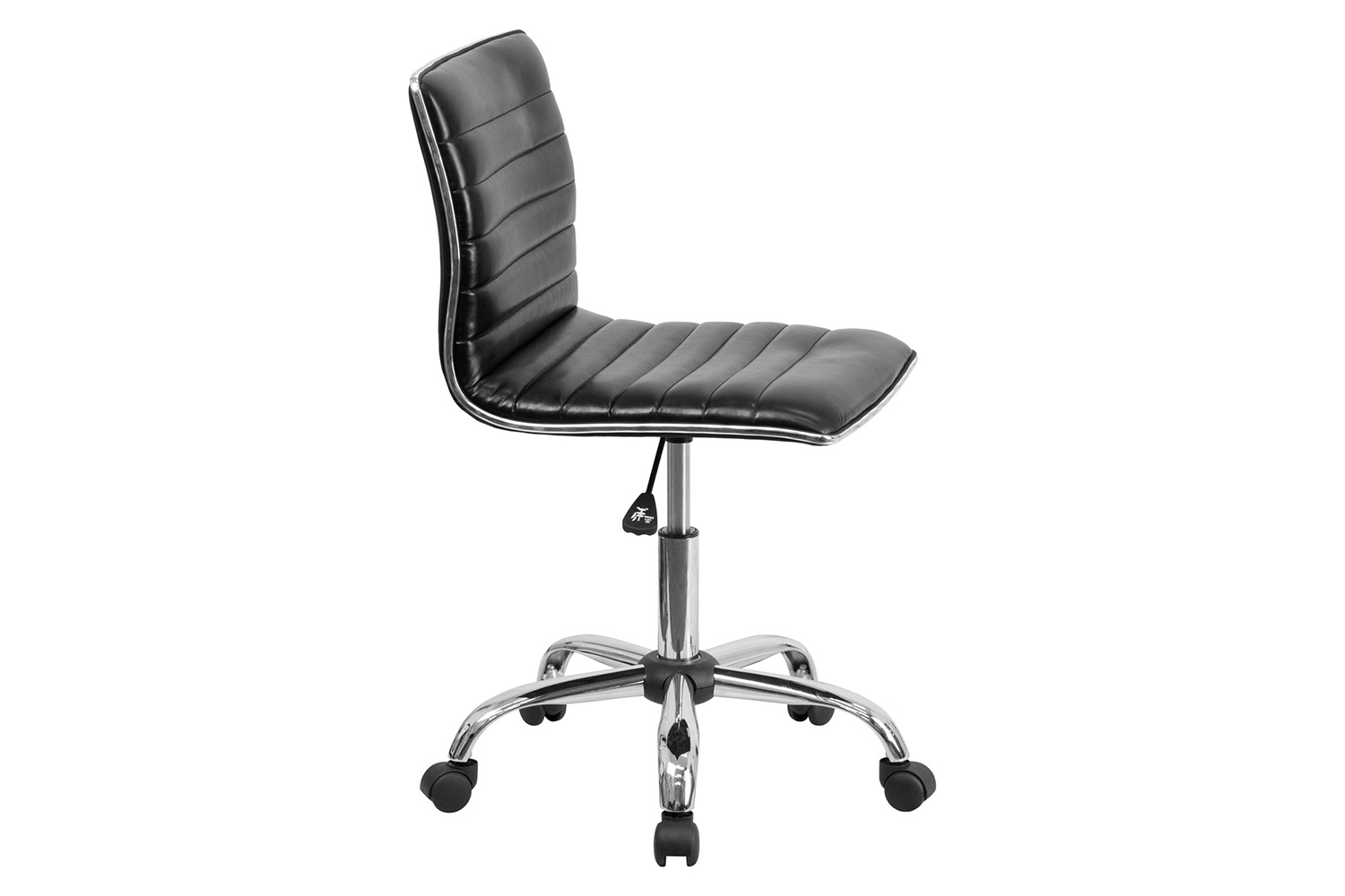 BLNK Alan Low-Back Designer Armless Ribbed Swivel Task Office Chair with Chrome Frame and Base - Black