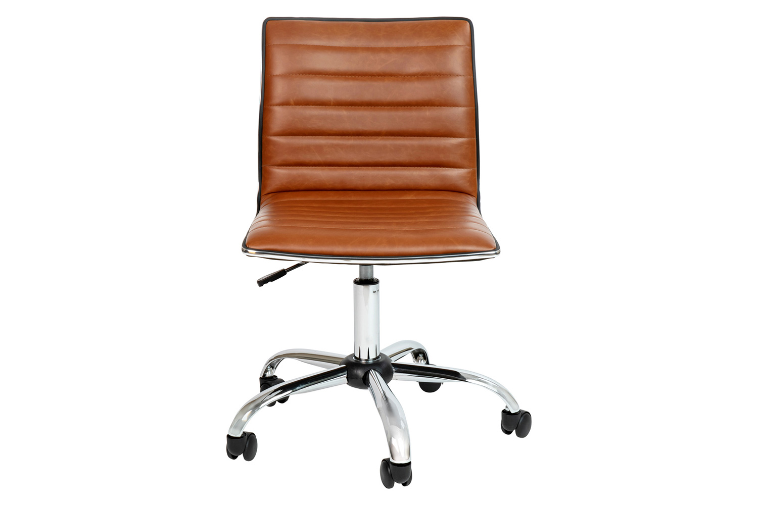 BLNK Alan Low-Back Designer Armless Ribbed Swivel Task Office Chair with Chrome Frame and Base - Brown