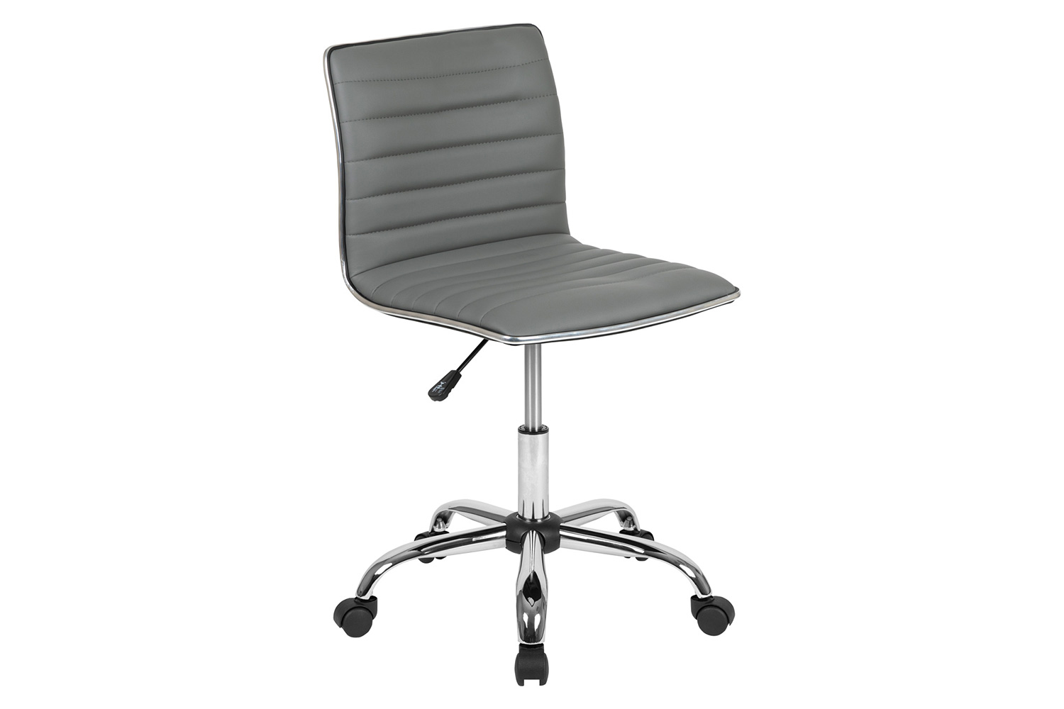 BLNK Alan Low-Back Designer Armless Ribbed Swivel Task Office Chair with Chrome Frame and Base - Light Gray