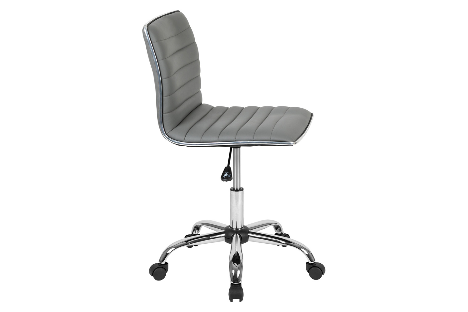 BLNK Alan Low-Back Designer Armless Ribbed Swivel Task Office Chair with Chrome Frame and Base - Light Gray